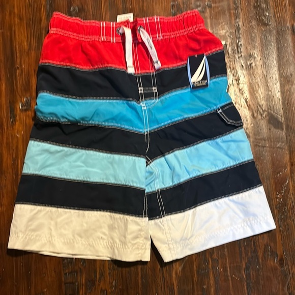 NAUTICA NEW BOYS RED BLUE SWIM TRUNKS SHORTS BATHING SUIT BEACH POOL SZ M 10 12 - Picture 1 of 5